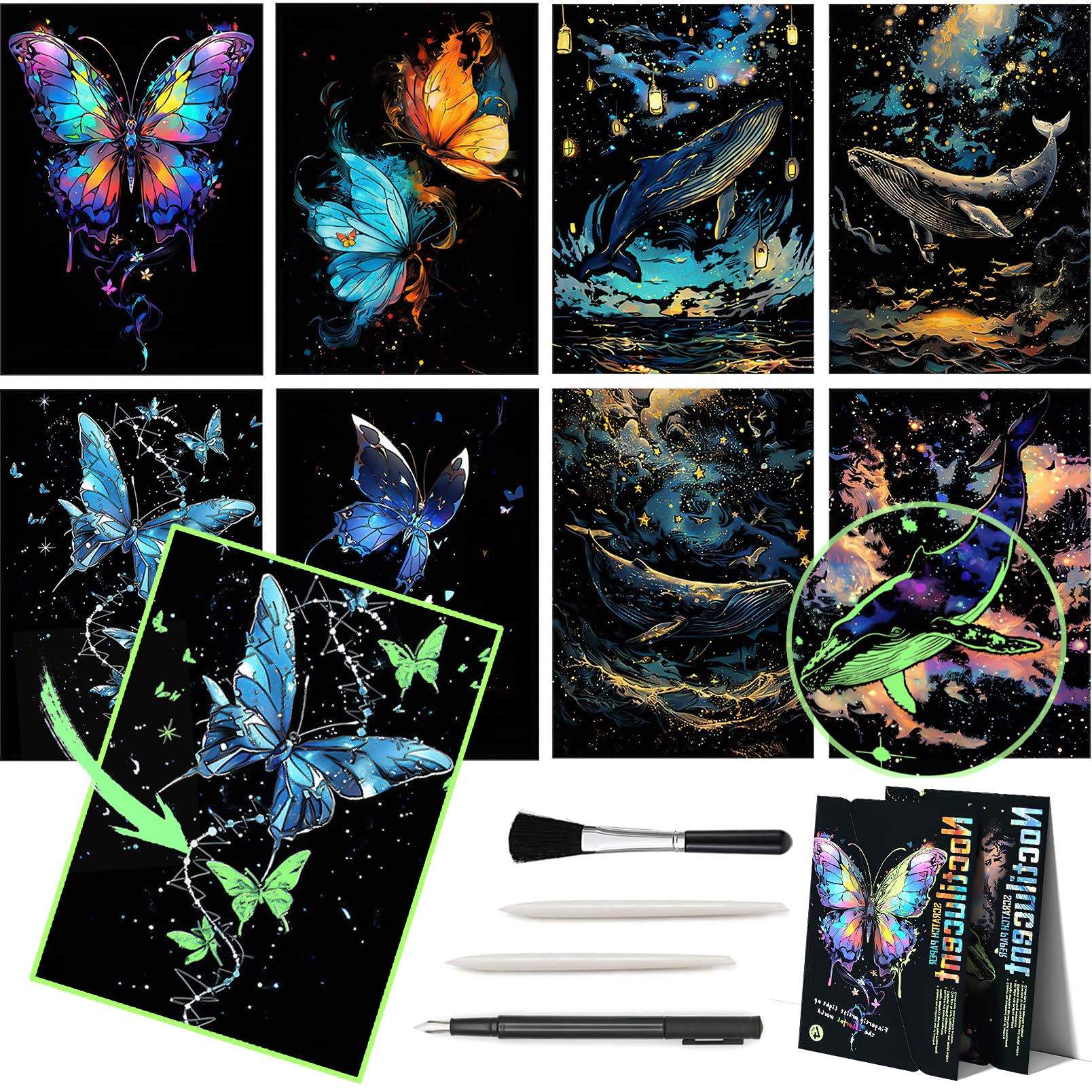 Amazon.com: 8 Sheet Noctilucent Scratch Art Rainbow Painting Paper